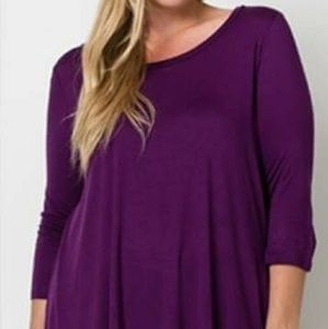 3/4 Sleeve Scoop Neck Purple Tunic - Plus Size